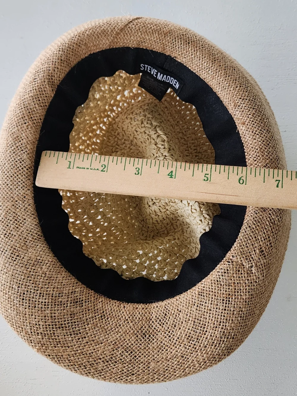 Steve Madden Tan Straw Fedora with Black Sweatband
